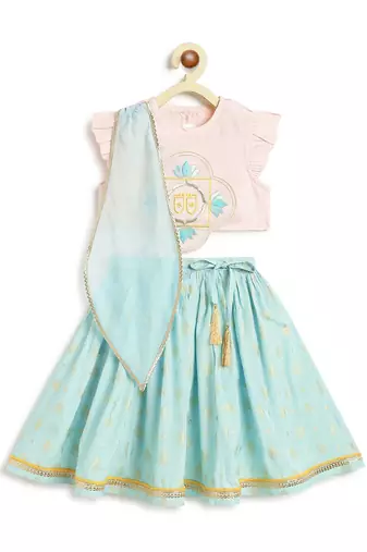 Pink embroidered viscose lehenga set