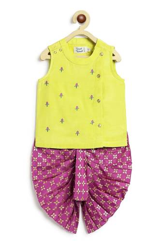 Green printed viscose Dhoti kurta set