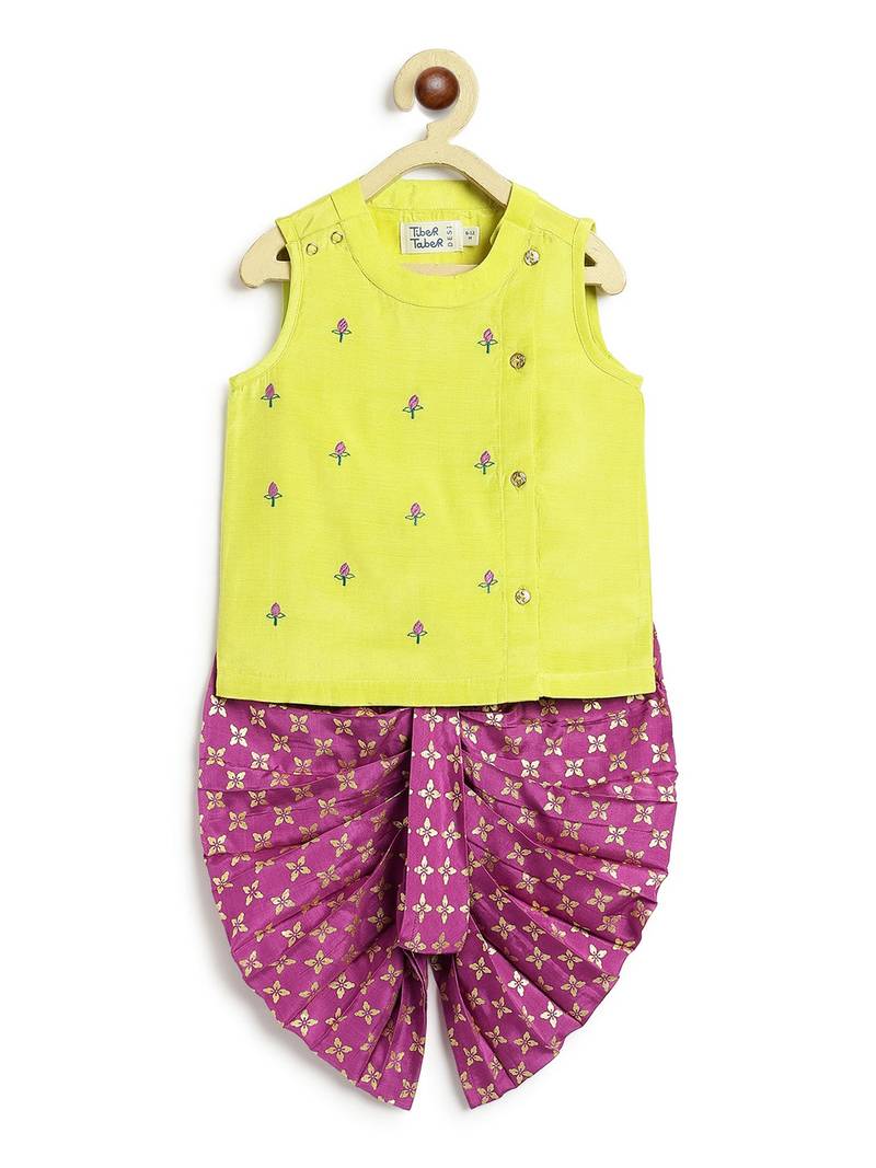 Green printed viscose Dhoti kurta set