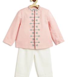 Pink embroidered viscose bandhgala Set