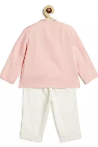 Pink embroidered viscose bandhgala Set
