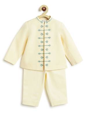 Cream embroidered viscose bandhgala Set 2