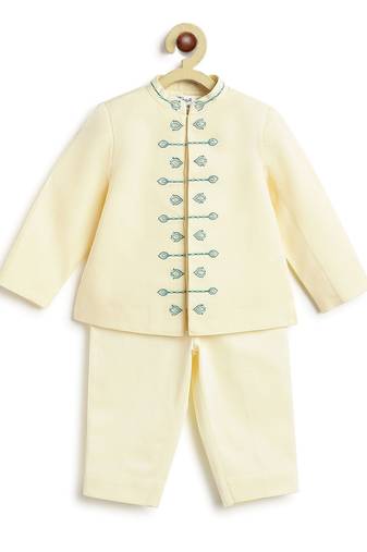 Cream embroidered viscose bandhgala Set