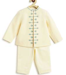 Cream embroidered viscose bandhgala Set