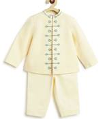 Cream embroidered viscose bandhgala Set