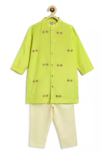 Green embroidered viscose kurta set