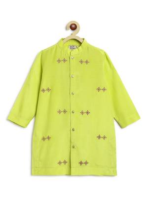 Green embroidered viscose kurta set 4