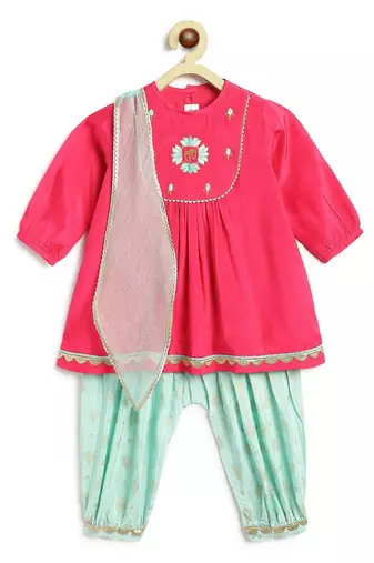 Pink embroidered viscose kurta set