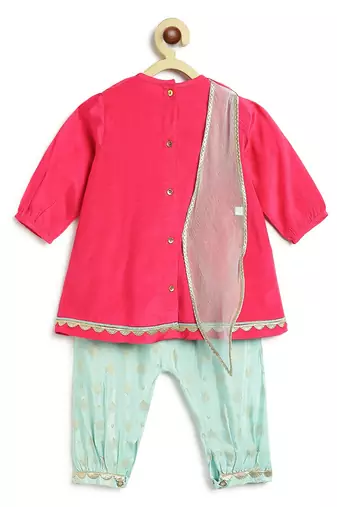 Pink embroidered viscose kurta set