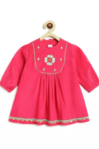 Pink embroidered viscose kurta set