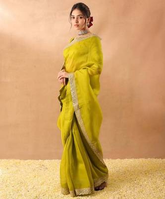 mehendi art silk saree with sequins embroidery work 1