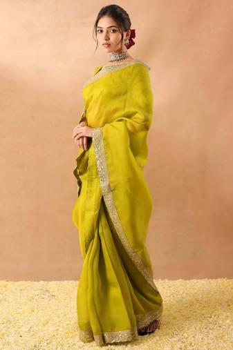 mehendi art silk saree with sequins embroidery work