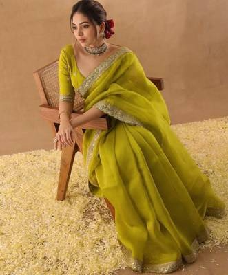 mehendi art silk saree with sequins embroidery work 2