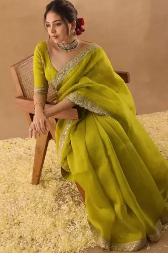 mehendi art silk saree with sequins embroidery work