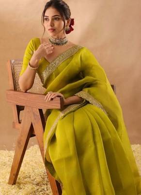 mehendi art silk saree with sequins embroidery work 3