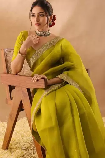 mehendi art silk saree with sequins embroidery work