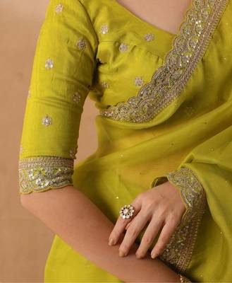mehendi art silk saree with sequins embroidery work 4