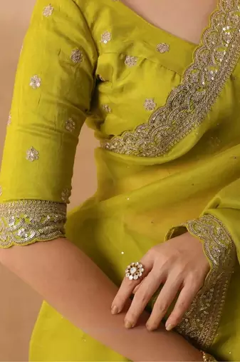mehendi art silk saree with sequins embroidery work
