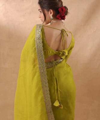 mehendi art silk saree with sequins embroidery work 5