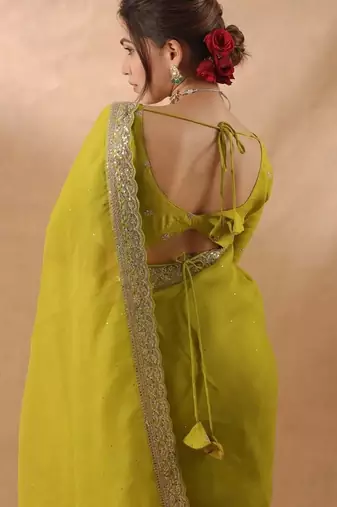 mehendi art silk saree with sequins embroidery work