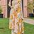 Floral embroidered yellow round neck pure cotton kurta with trouser & dupatta set