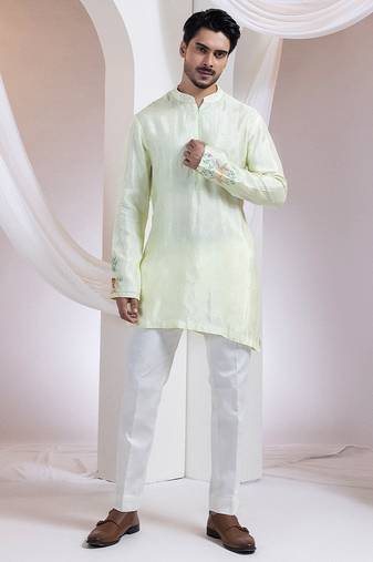 Light green embroidered silk kurta set