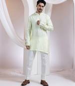 Light green embroidered silk kurta set