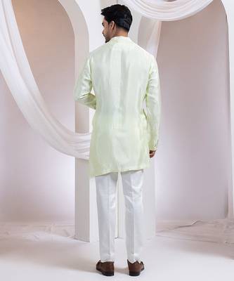 Light green embroidered silk kurta set 2