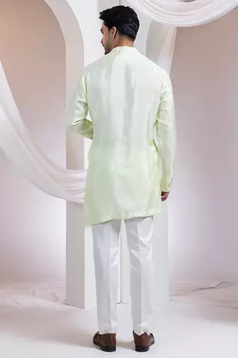 Light green embroidered silk kurta set