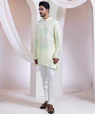 Light green embroidered silk kurta set 3