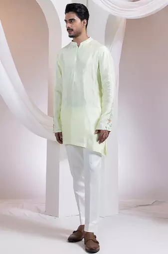 Light green embroidered silk kurta set