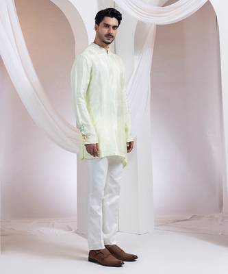 Light green embroidered silk kurta set 4