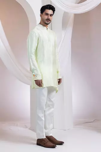 Light green embroidered silk kurta set