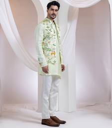 Light green embroidered satin nehru jacket