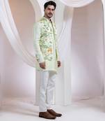Light green embroidered satin nehru jacket