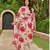Floral embroidered pink round neck  cotton kurta with trouser & dupatta set
