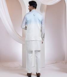 Blue embroidered satin nehru jacket