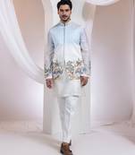Blue embroidered satin nehru jacket