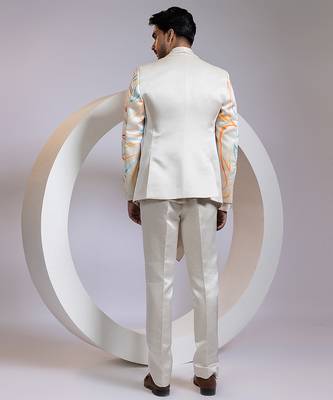 Off white embroidered satin blazer set 2