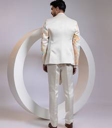 Off white embroidered satin blazer set