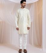Off white printed silk kurta set