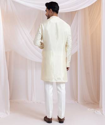 Off white printed silk kurta set 3