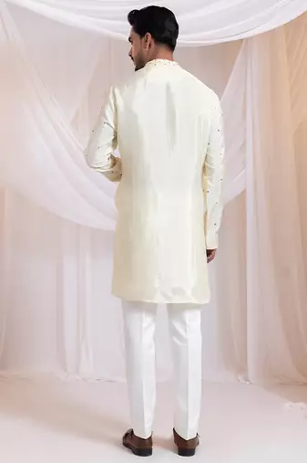 Off white printed silk kurta set