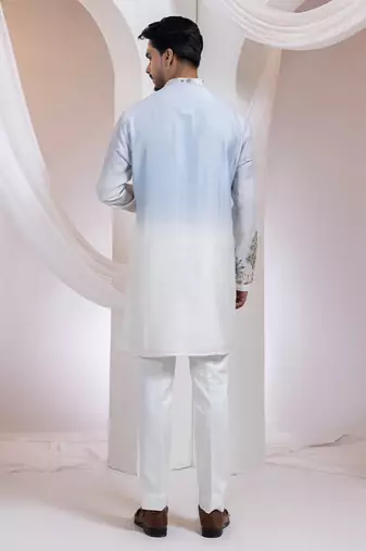 Blue embroidered chanderi kurta set