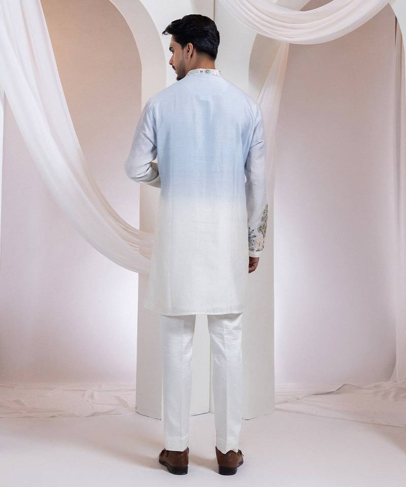 Blue embroidered chanderi kurta set