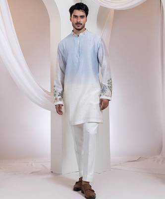 Blue embroidered chanderi kurta set 1