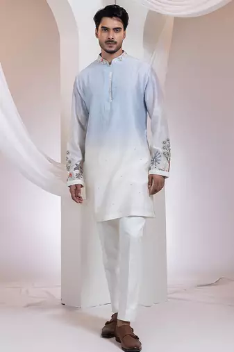 Blue embroidered chanderi kurta set