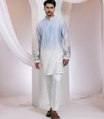 Blue embroidered chanderi kurta set