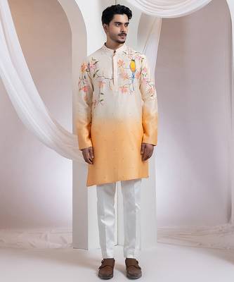Ivory embroidered chanderi kurta set 1