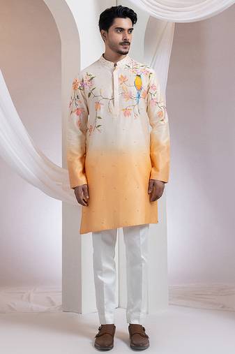 Ivory embroidered chanderi kurta set